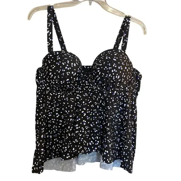 Swimsuits for All Size 20 Black White & Blue Polka Dot Underwire Tankini Top - Picture 1 of 8
